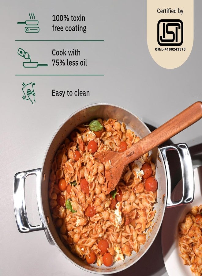 Ember Cookware قدر طهي سيراميك أرسيللا من إمبر كوكوير، 24 سم | قدر سعة 5 لترات غير لاصق وغير سام مع غطاء | معتمد من هيئة المواصفات والمقاييس الهندية | أواني طهي سيراميك | قدر برياني | مقبض فولاذي | خالٍ من مركبات PFAS وPTFE | ضمان 5 سنوات | تيراكوتا - Image 2